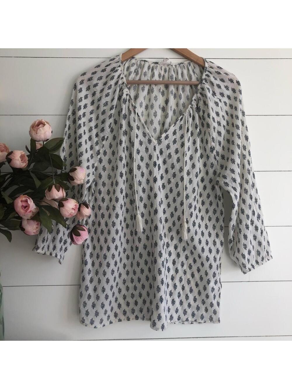 Soft Joie Blockprint Boho Top Women's Size M Lightweight Lagenlook Cotton